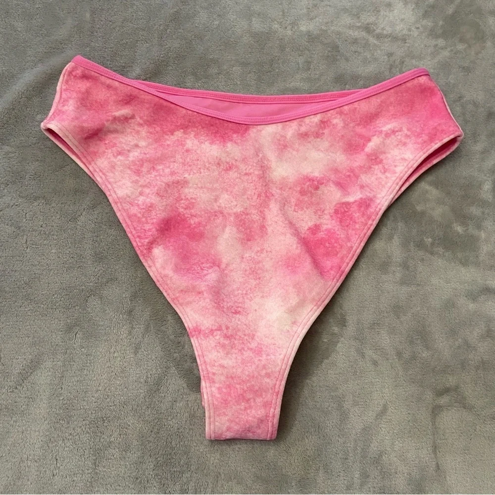 NEW Frankie’s bikinis high waisted terry bottoms distorted pink dye 24408